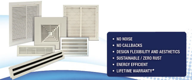 A selection of AirGuide aluminum grilles, registers and diffusers