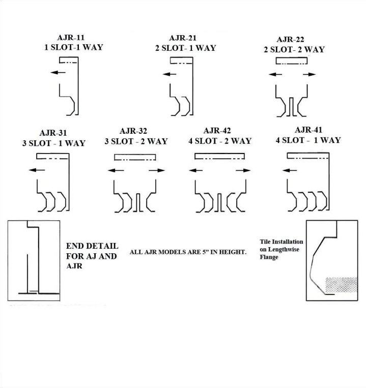 Dimensioned drawing of AJR linear diffuser