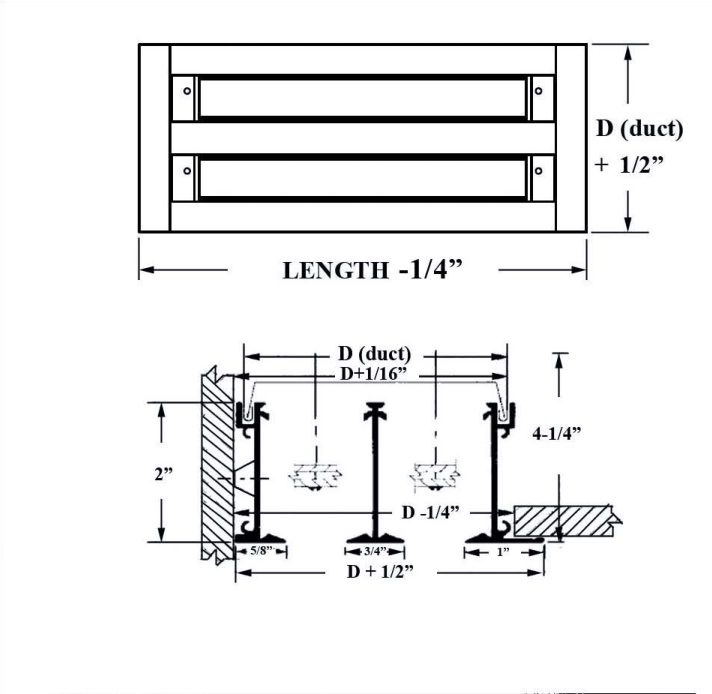 Dimensioned drawing of ASD TYPE VII linear diffuser