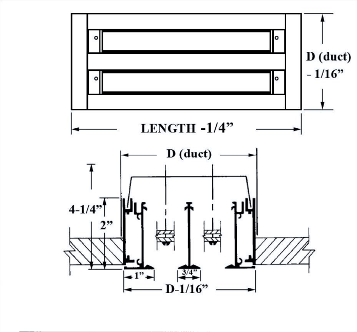 Dimensioned drawing of ASD TYPE VIII linear diffuser
