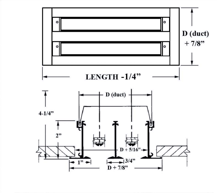 Dimensioned drawing of ASD TYPE X linear diffuser