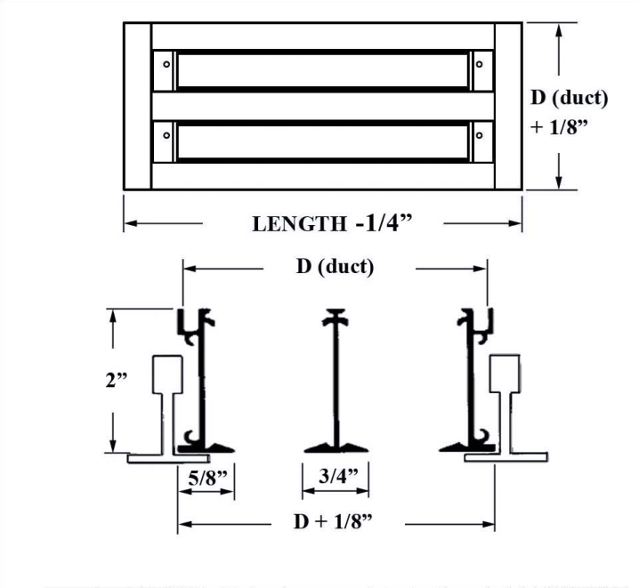 Dimensioned drawing of ASD TYPE XI linear diffuser