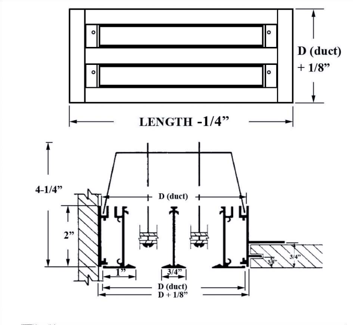 Dimensioned drawing of ASD TYPE XIII linear diffuser