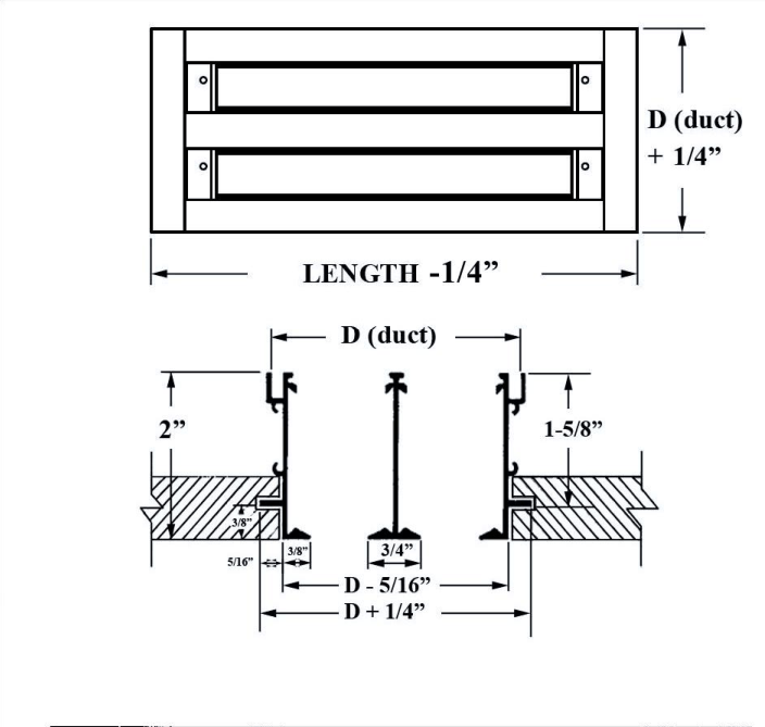 Dimensioned drawing of ASD TYPE XV linear diffuser