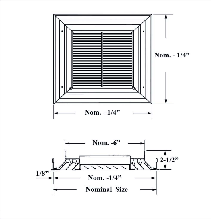 Dimensioned drawing of AVP-RF2T ceiling diffuser