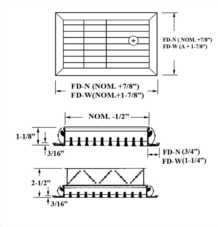 Dimensioned drawing of FD-AD linear diffuser