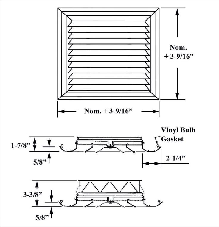 Dimensioned drawing of JS1, JS1OB ceiling diffuser