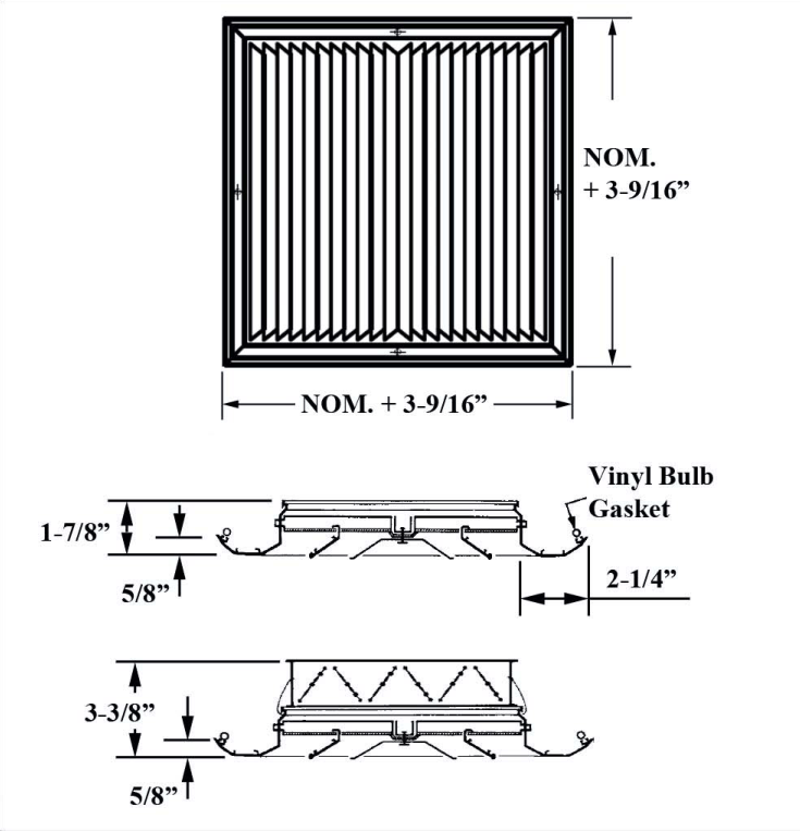 Dimensioned drawing of JS2, JS2OB ceiling diffuser
