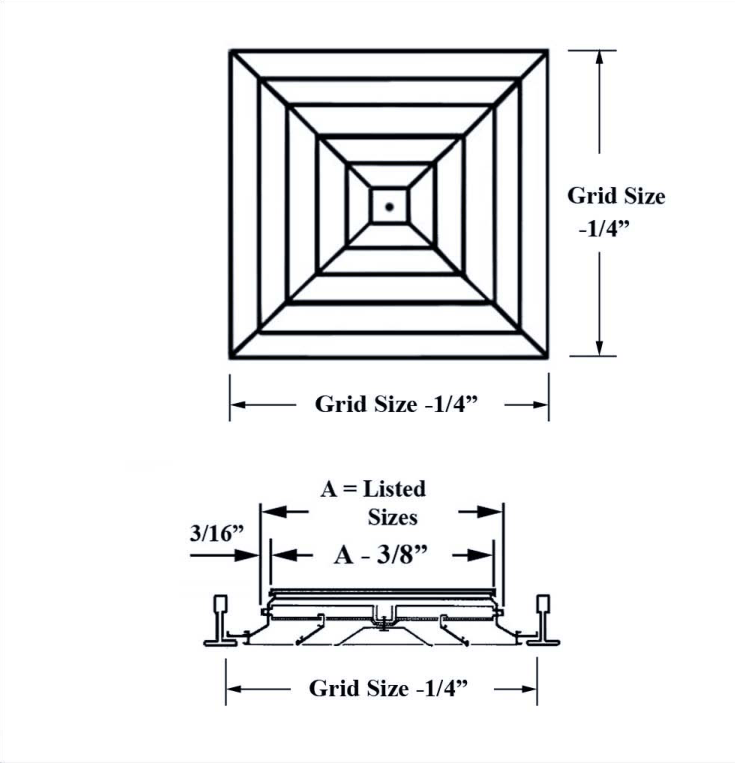 Dimensioned drawing of JST ceiling diffuser