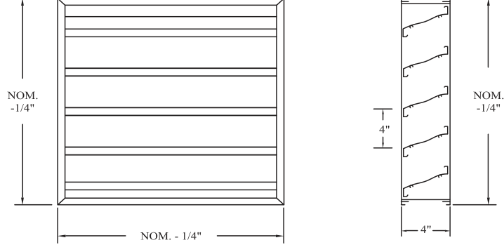 Dimensioned drawing of OL-4-CHANNEL-J BLADE, OL-4-CHANNEL-K BLADE louver