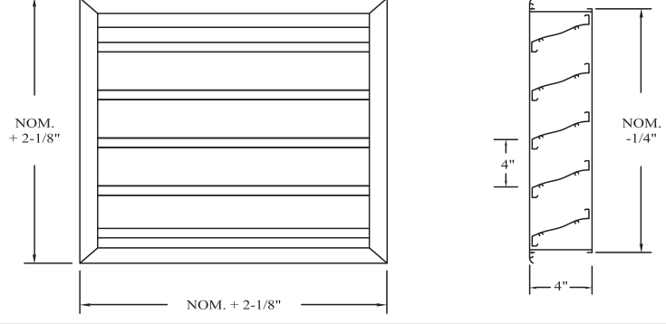 Dimensioned drawing of OL-4-FLANGE-J BLADE, OL-4-FLANGE-K BLADE louver