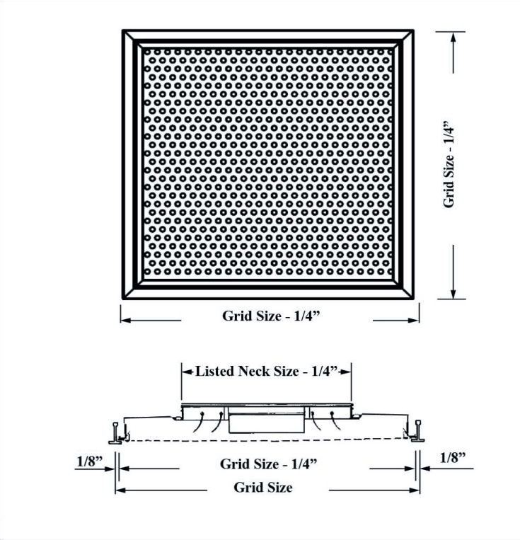 Dimensioned drawing of PSCBN2, PSCBN20 ceiling diffuser