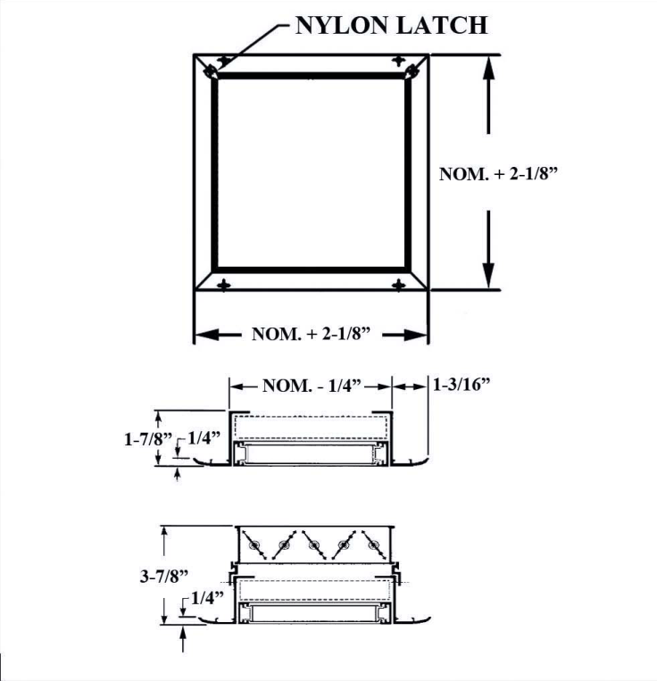 Dimensioned drawing of RF2-AD return grille