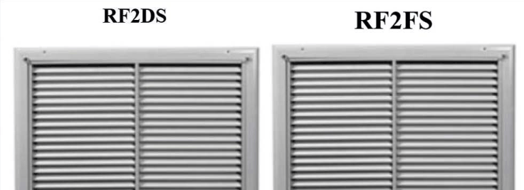 Dimensioned drawing of RF2DS, RF2DSOB, RF2FS, RF2FSOB return grille