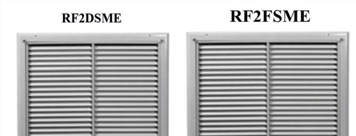 Dimensioned drawing of RF2DSME, RF2DSMEOB, RF2FSME, RF2FSMEOB return grille