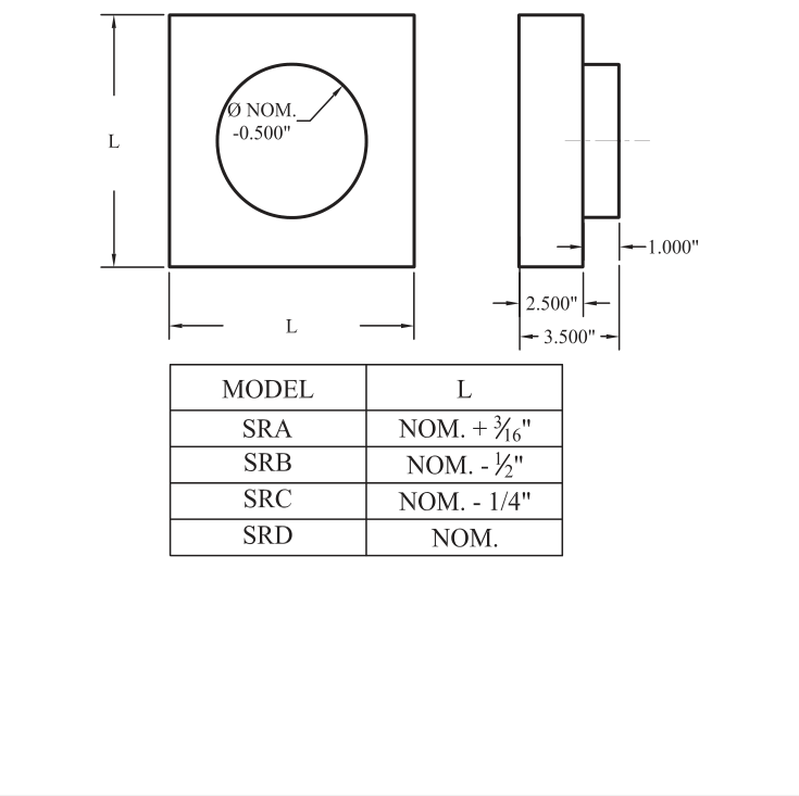 Dimensioned drawing of SR accessory