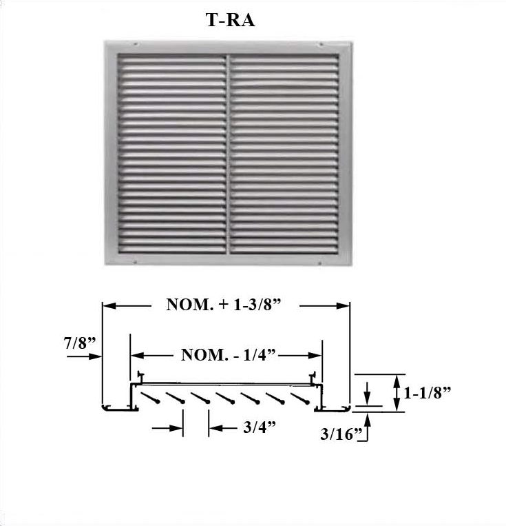 Dimensioned drawing of T-RA return grille