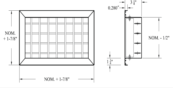 Dimensioned drawing of VHAFS, HVAFS supply grille