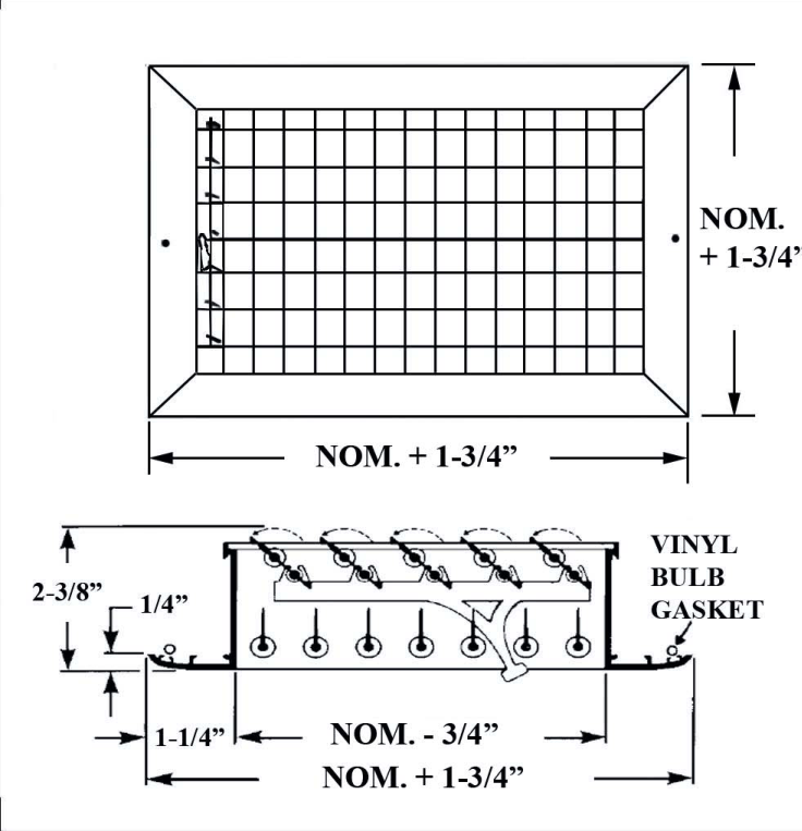Dimensioned drawing of VML supply grille