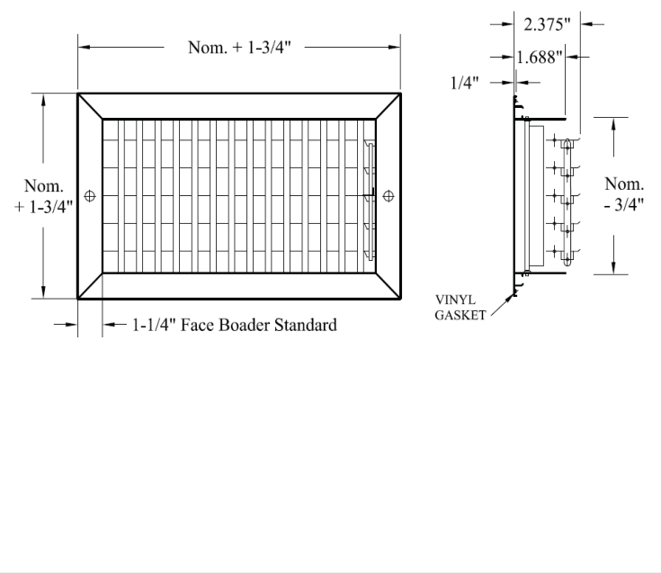 Dimensioned drawing of VMLME supply grille